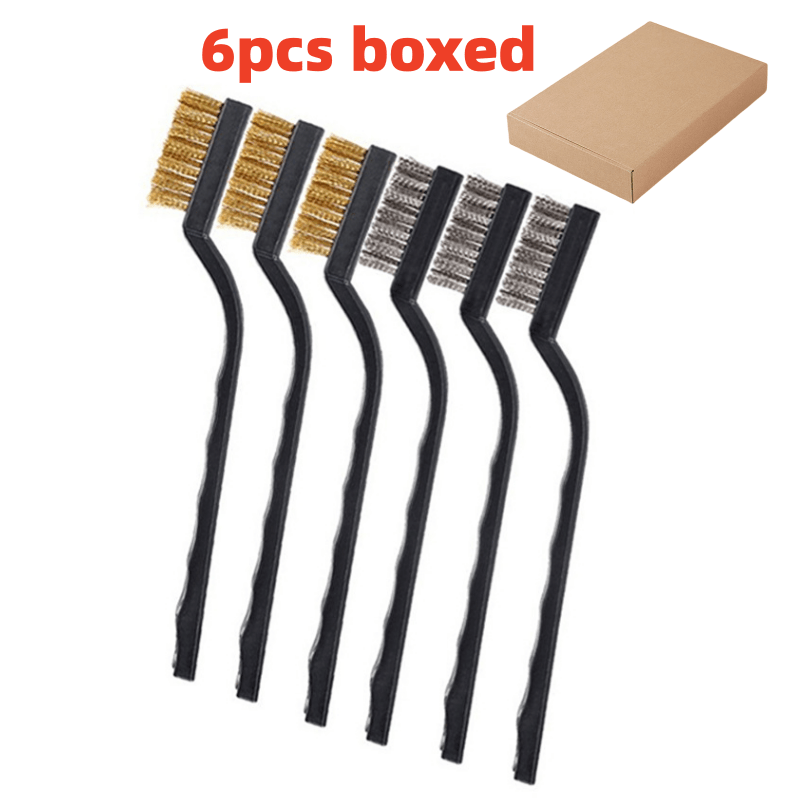 6pcs Stainless Steel Brass Wire Brush Set - Curved Handle Brush for Welding