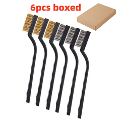 6pcs Stainless Steel Brass Wire Brush Set - Curved Handle Brush for Welding