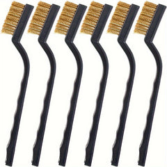 6pcs Stainless Steel Brass Wire Brush Set - Curved Handle Brush for Welding