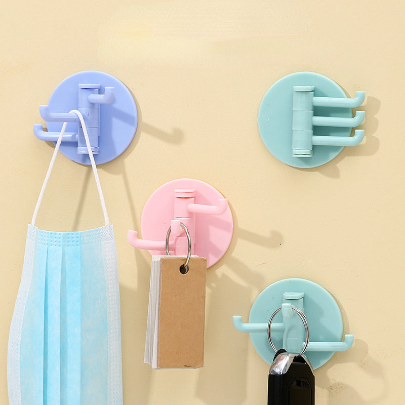 4pcs Sticky Hook 3 Branch Rotating Wall Towel Hook Bathroom Accessories