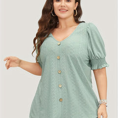  Eyelet Embroidered Puff Sleeve Blouse