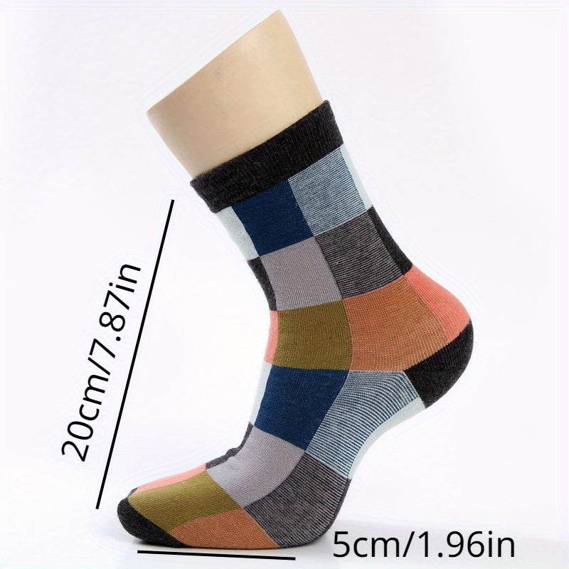 5 Pairs Plaid Crew Socks for Men