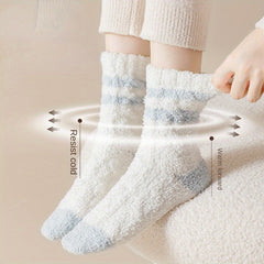 5 Pairs Striped Fuzzy Socks Warm Mid Tube Women's Stockings