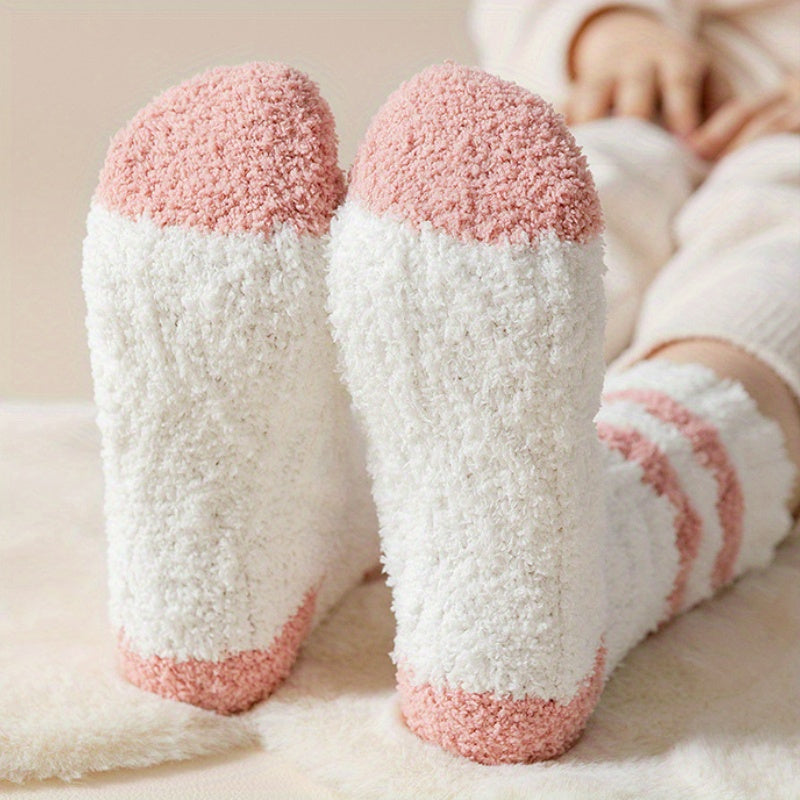 5 Pairs Striped Fuzzy Socks Warm Mid Tube Women's Stockings