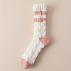 5 Pairs Striped Fuzzy Socks Warm Mid Tube Women's Stockings