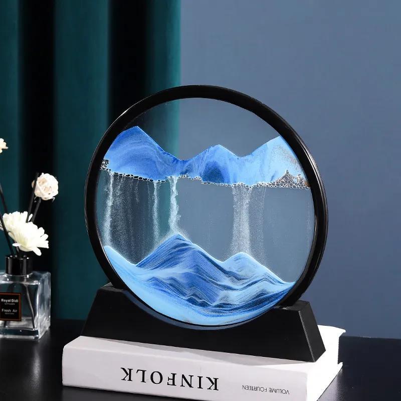 3D Moving Sand Art Picture Round Glass Deep Sea Landscape Hourglass