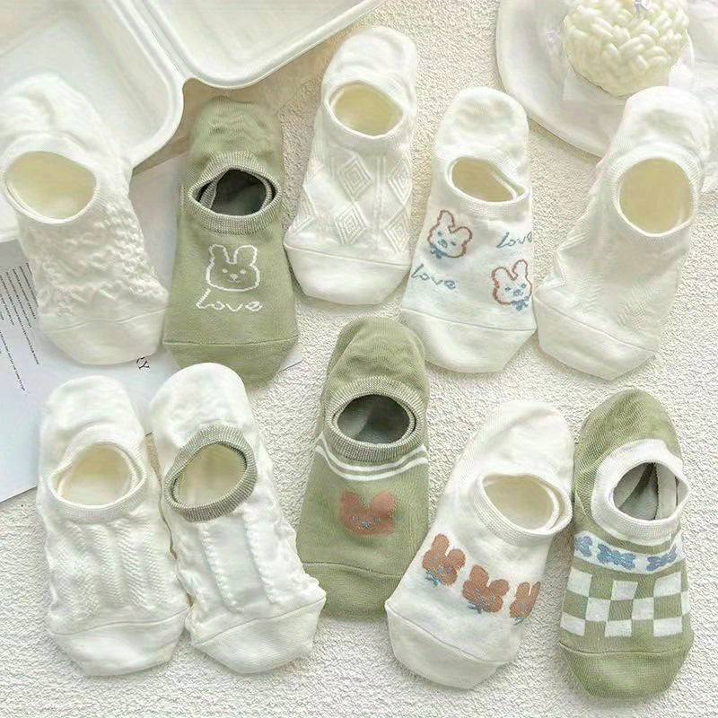 10 Pairs Cartoon Print Short Socks Soft & Lightweight Ankle Socks