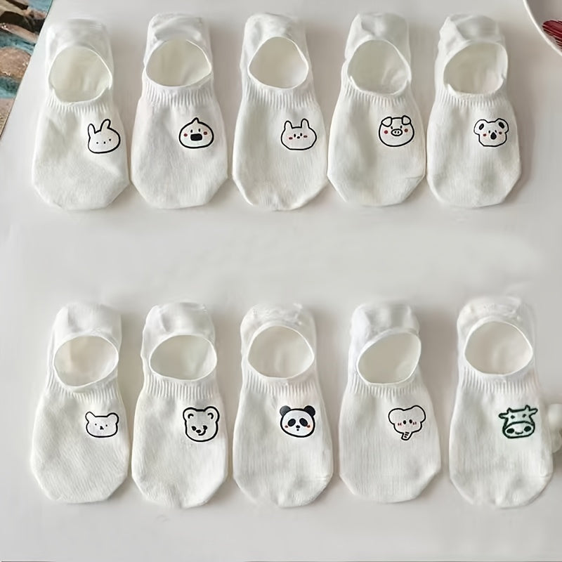 10 Pairs Cartoon Print Short Socks Soft & Lightweight Ankle Socks