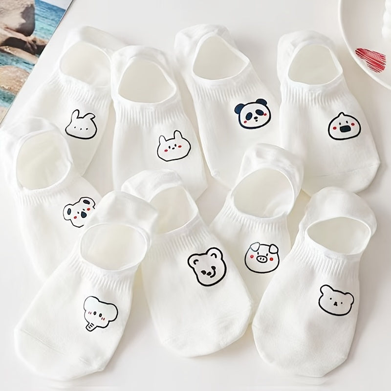 10 Pairs Cartoon Print Short Socks Soft & Lightweight Ankle Socks