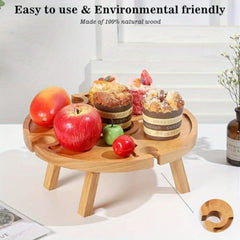 Folding Picnic Table with Wine Glass Holder and 2-in-1 Rack