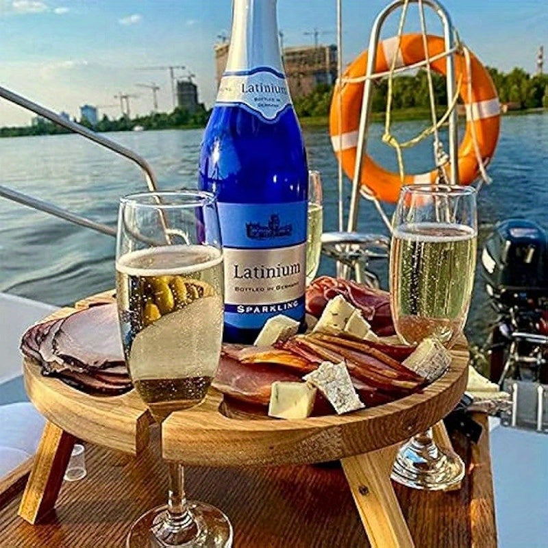 Folding Picnic Table with Wine Glass Holder and 2-in-1 Rack