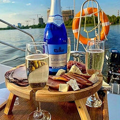 Folding Picnic Table with Wine Glass Holder and 2-in-1 Rack