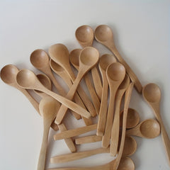 10pcs Wooden Long Handle Spoons for Home Coffee & Dishes