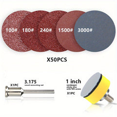 52pcs 2.54cm Wet Dry Sandpaper Discs Hook Loop, Grit 100-3000