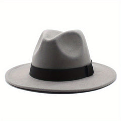 Solid Fedora Hat Vintage Wide Brim Jazz Hat For Men Women