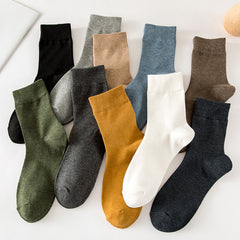 5 Pairs Men's Mid Calf Socks Solid Cotton Sports Casual Autumn Winter Socks