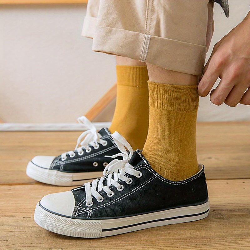 5 Pairs Men's Mid Calf Socks Solid Cotton Sports Casual Autumn Winter Socks
