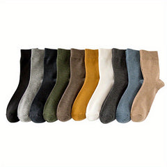 5 Pairs Men's Mid Calf Socks Solid Cotton Sports Casual Autumn Winter Socks