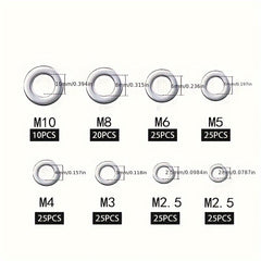 580pcs 304 Stainless Steel Flat Washers Set 9 Sizes Assortment