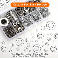 580pcs 304 Stainless Steel Flat Washers Set 9 Sizes Assortment