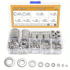 580pcs 304 Stainless Steel Flat Washers Set 9 Sizes Assortment