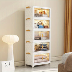 1pc Folding Storage Cabinet Household Foldable Storage Box With Wheels