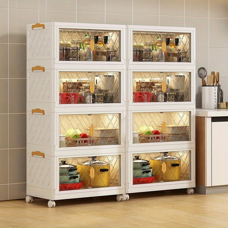 1pc Folding Storage Cabinet Household Foldable Storage Box With Wheels