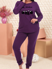 Cats & Letter Print Long Sleeve Tee & Joggers Lounge Set