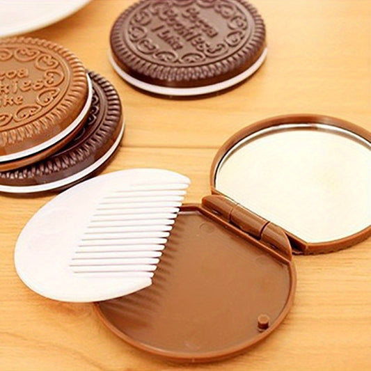 Mini Chocolate Cookie Biscuits Shape Compact Mirror With Comb