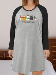  Christmas Nightdress Women's Plus Cat & Slogan Print Tee Sleep Dress