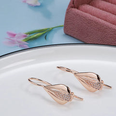 Water Drop Golden Dangle Earrings Zircon Wedding Jewelry Vintage Long Earrings