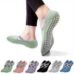 Women's Non-Slip Yoga Socks with Cross Strap and Extra Grips