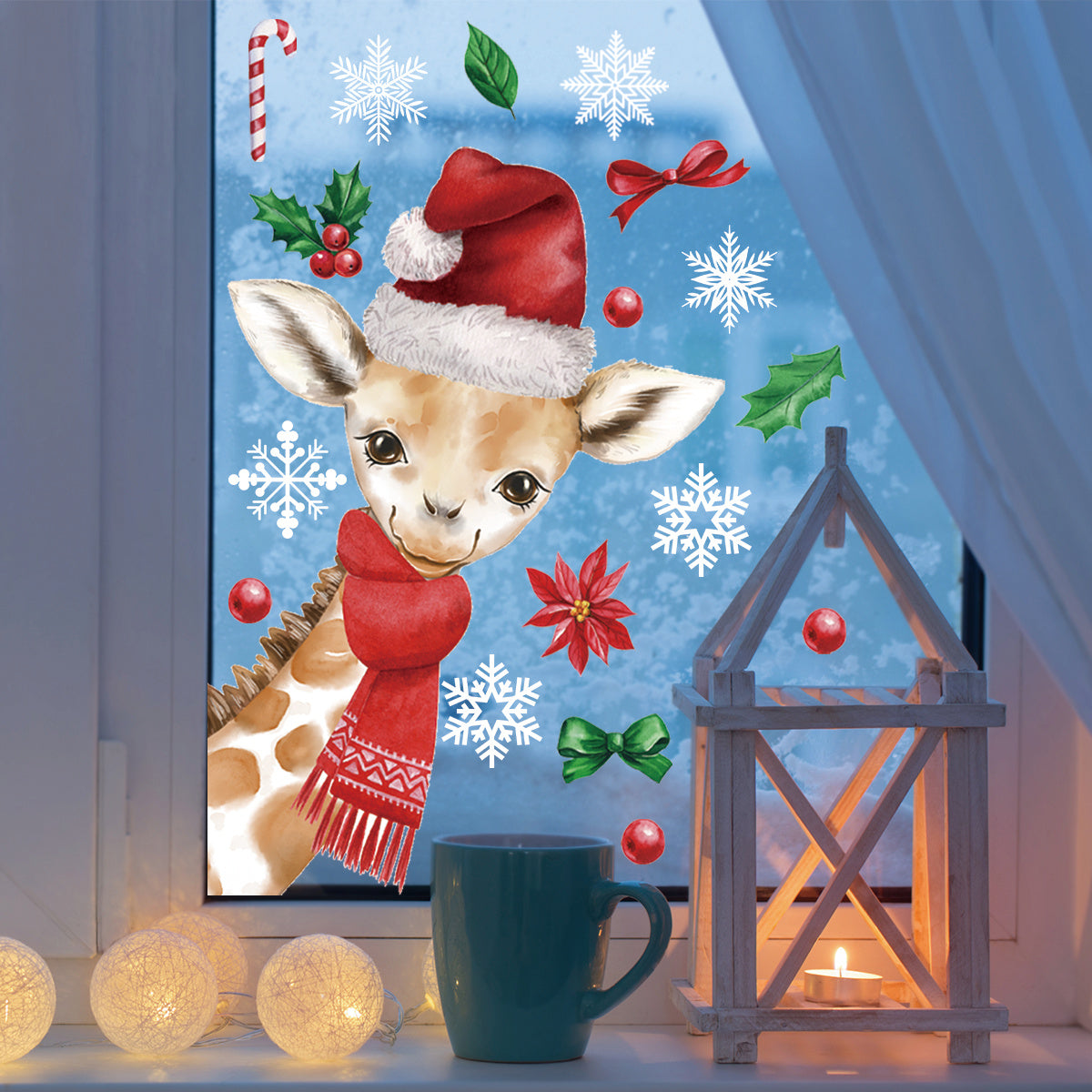 Christmas Giraffe Snowflake Stickers Home And Office Decor