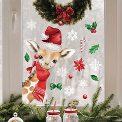 Christmas Giraffe Snowflake Stickers Home And Office Decor