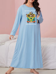  Puppies & Car Print Long Sleeve Sleep Dress