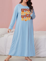  Maple Leaf & Letter Print Long Sleeve Sleep Dress