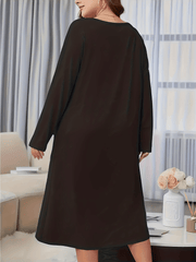  Teddy Bear & Heart Print Nightdress Long Sleeve Round Neck