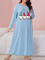  Christmas Nightdress Women's Plus Gnomes Slogan Print Long Sleeve