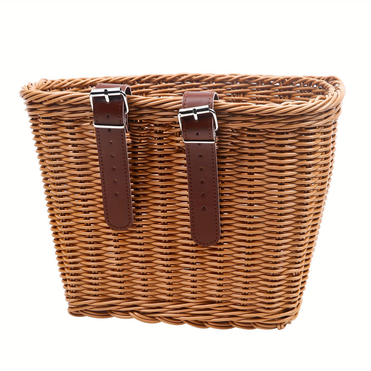 Woven Bike Basket D Shaped Front Basket With 2 Leather Straps