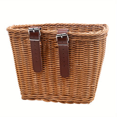 Woven Bike Basket D Shaped Front Basket With 2 Leather Straps