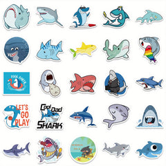 50pcs Cartoon Shark Stickers for Stationery, Books, Laptops, Water Cups, Phones