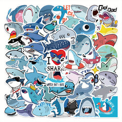 50pcs Cartoon Shark Stickers for Stationery, Books, Laptops, Water Cups, Phones