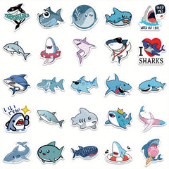 50pcs Cartoon Shark Stickers for Stationery, Books, Laptops, Water Cups, Phones