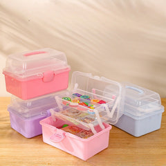 Three Layer Folding Organizer Box Portable Pill Stationery Storage Box