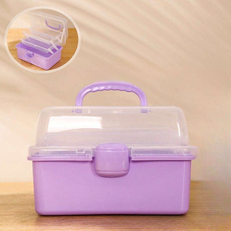 Three Layer Folding Organizer Box Portable Pill Stationery Storage Box