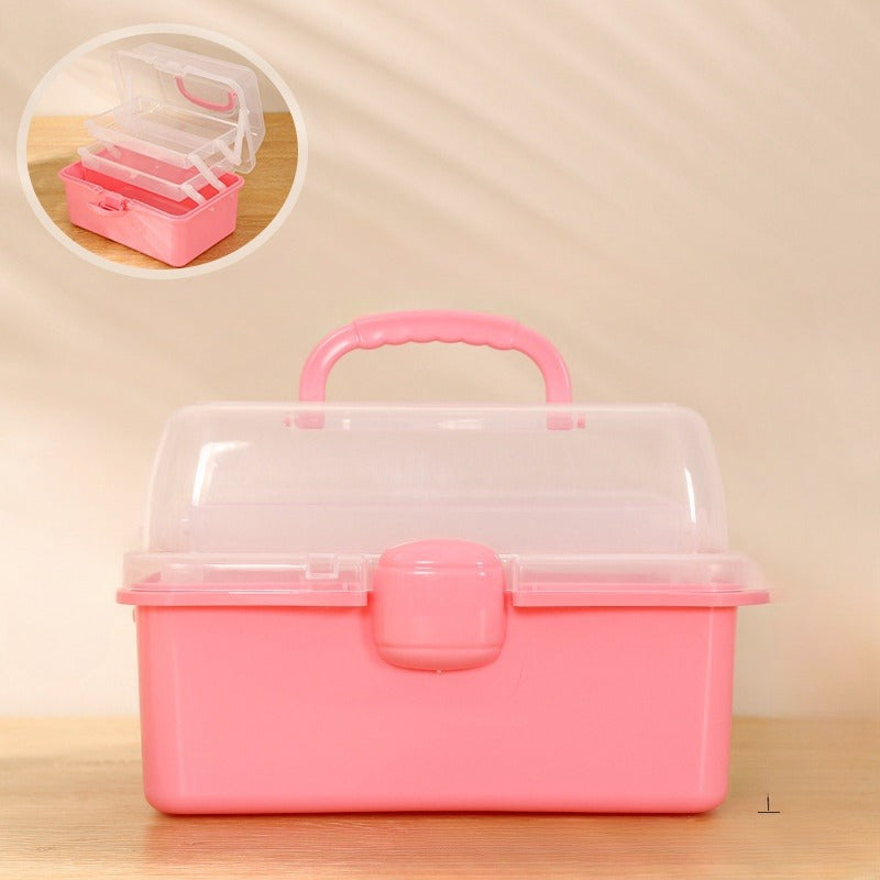 Three Layer Folding Organizer Box Portable Pill Stationery Storage Box