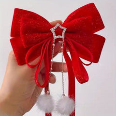 Christmas Red Velvet Big Bow Girls Hair Accessories