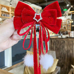 Christmas Red Velvet Big Bow Girls Hair Accessories