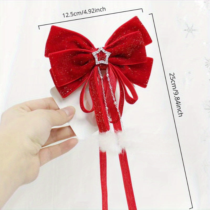 Christmas Red Velvet Big Bow Girls Hair Accessories