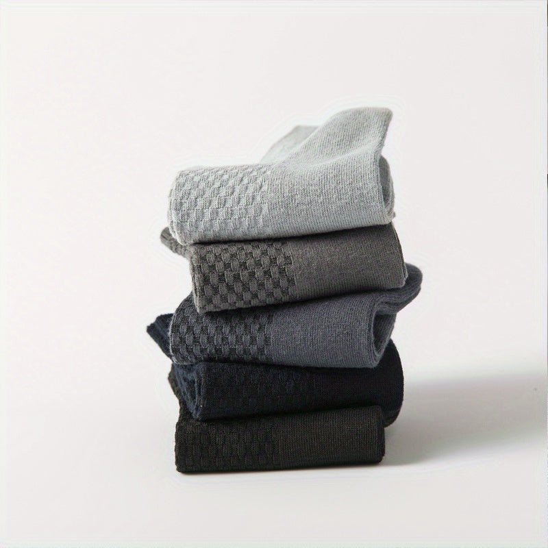 5 Pairs Men's Bamboo Fiber Crew Socks Comfortable All Seasons Casual Socks